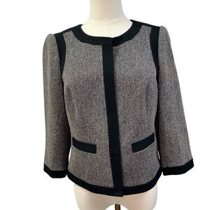 The Limited Faux Tweed Blazer‎ Jacket Snap Front Collarless Gray Black Womens 2